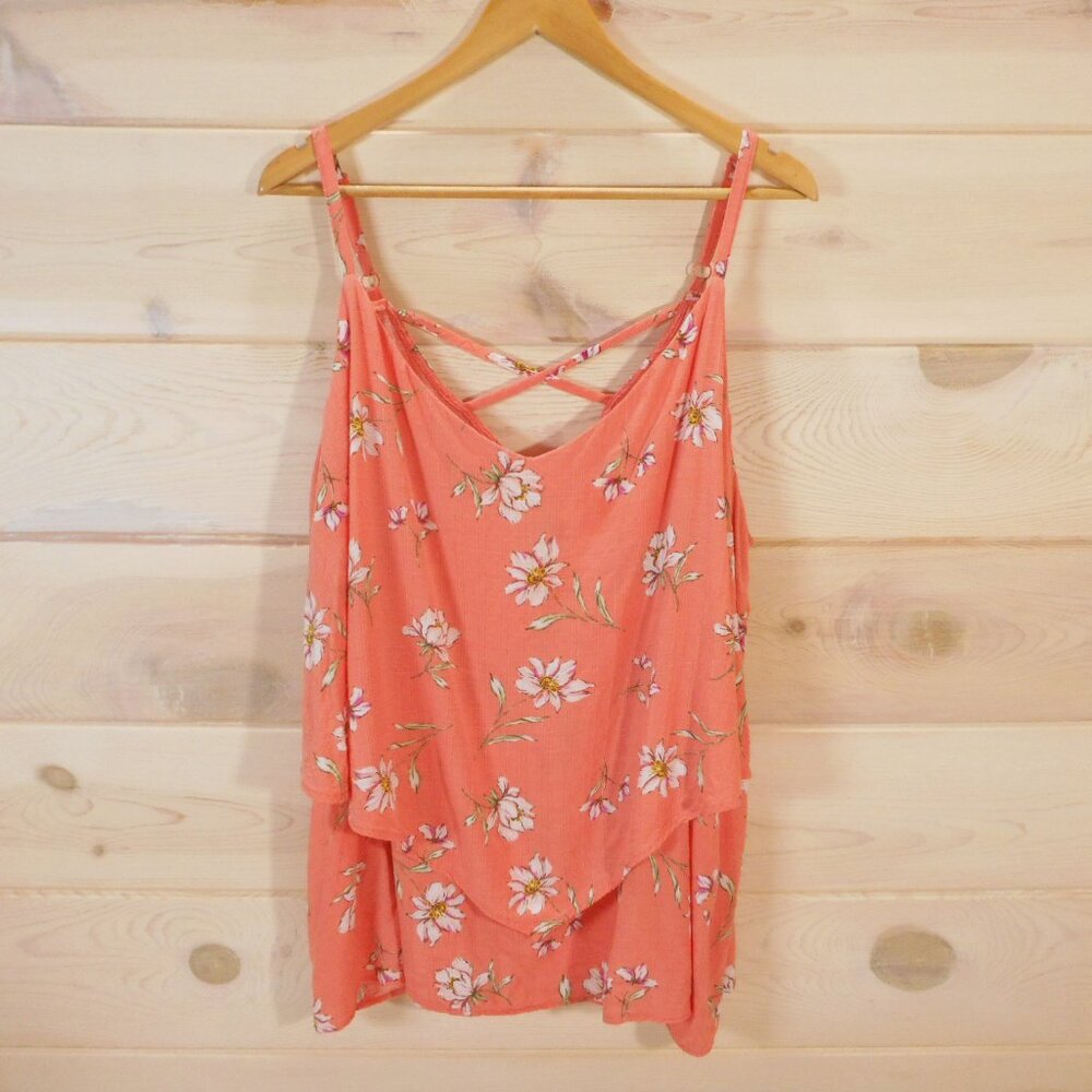 Torrid 4 Women’s Plus Size 4X Floral Strappy Tank Top Sleeveless Flowy Peach